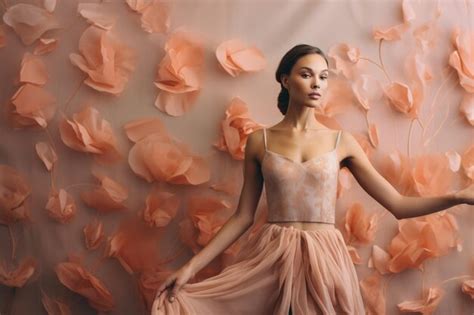 premium ai image female model posing in pink flowing dress