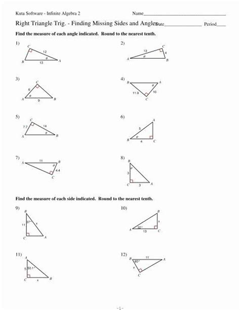 Right triangle trig worksheet answers kids right triangle trig missing