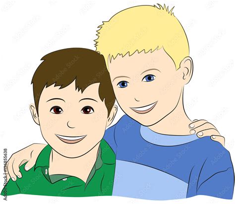 Drawing Of Two Young Boys Who Are Best Friends Smiling With Their