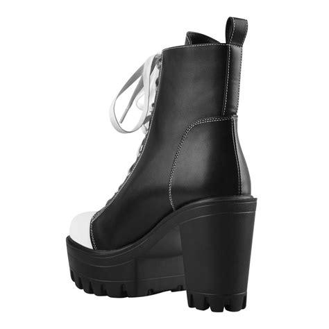 Matte Black Vegan Leather Platform Lace Up Boots Onlymaker