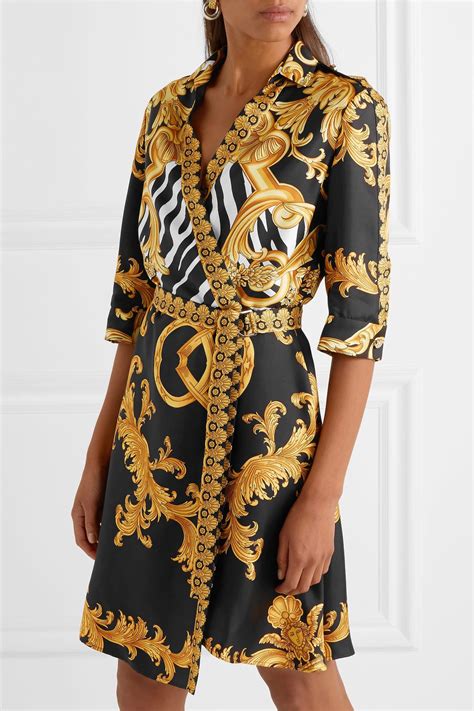 Versace Wrap Effect Printed Silk Twill Mini Dress In Gold Metallic Lyst