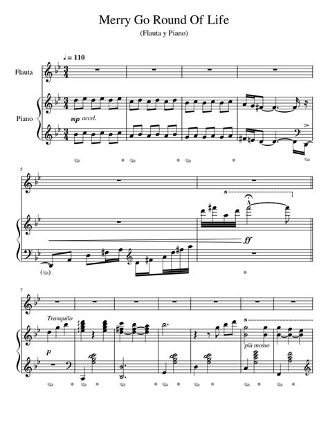 Merry Go Round Of Life Piano And Flute Sheet Music For Piano Flute