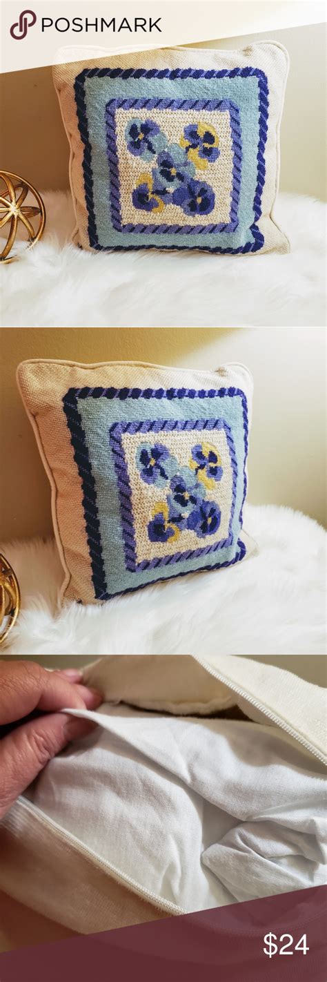 Contemporary needlepoint pillow kits from fine cell needlework. Vintage needlepoint pansies floral stitch pillow (With ...