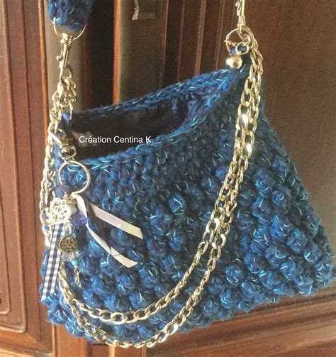 Crochet shoulder bag, 2 thicker acrylic yarns, 2 thin mercerized cotton