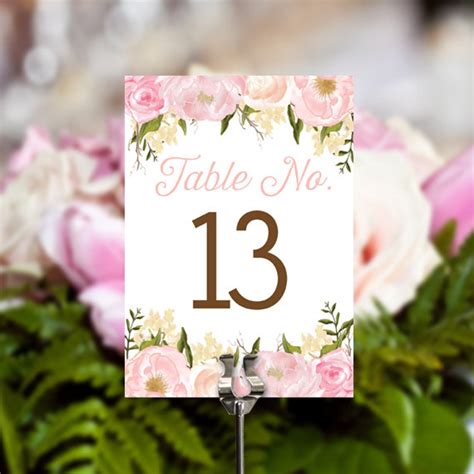 Pink Floral Table Numbers Rustic Wedding Table Numbers 5x7 Wedding