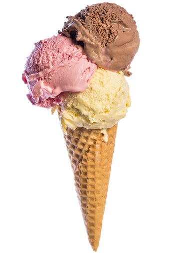 Front View Of Real Edible Ice Cream Cone With 3 Different