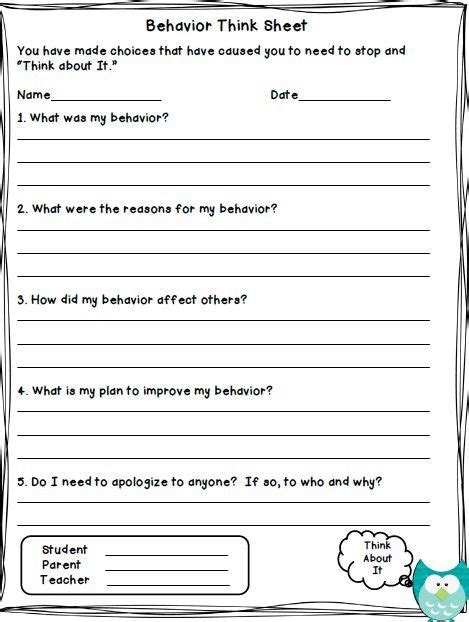 Free Behavior Reflection Worksheets Wayne Clementes School Worksheets