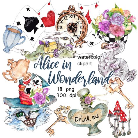 Alice In Wonderland Clipart Characters Cute Planner Stickers Icons