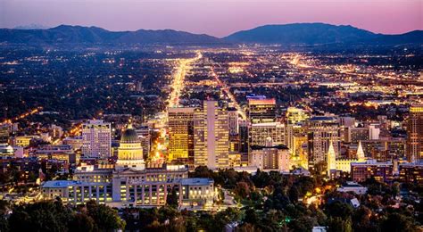 Salt Lake City Skyline Utah At Night Stock Image Image Of Urban