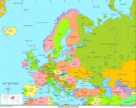 Avrupa Haritası Fiziki Siyasi Dilsiz Avrupa Kıtasında Olan Ülkeler