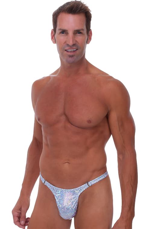 Male Review Stripper Swim Thong Swimsuit In White Shattered Glass
