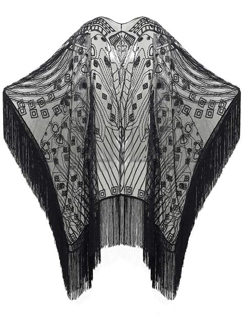 babeyond 1920s sequin beaded shawl wraps fringed evening black size one size 6 ebay