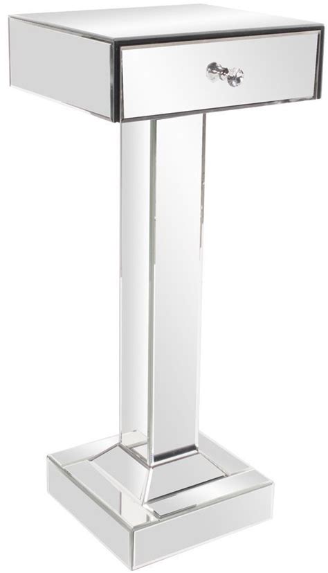 Twisted mirrored side table the aries side table is a stunning pedestal design with a mirrored body. Clear Mirrored Drawer Pedestal Table, 99060, Howard Elliot