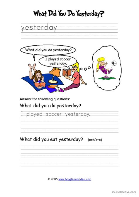 Yesterday Past Simple English Esl Worksheets Pdf And Doc