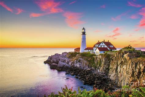 Portland Head Light Lighthouse At Sunset Photograph By Stephan Grixti