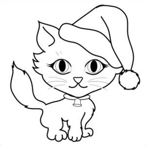 cat clip art image coloring page   cute  kitten wearing  santa hat