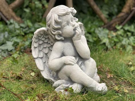 Cute Pensive Baby Angel Statue Angel Wings Mini Statues Etsy