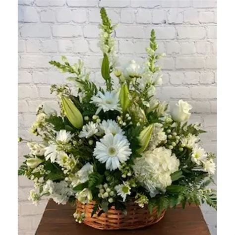 Peaceful White Tribute Basket Summerville Sc Florist The Blossom Shop