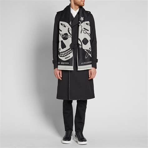 Alexander Mcqueen Large Skull Scarf Black And Ivory End Europe