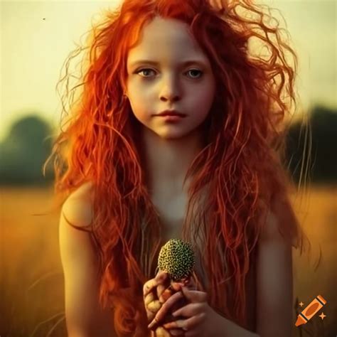 Artistic Portrait Of A Red Haired Girl In A Field