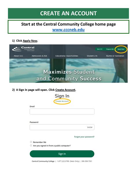 Create An Account Instructions Central Community College