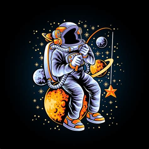 Premium Vector Illustration Of Astronauts Fishing A Stars