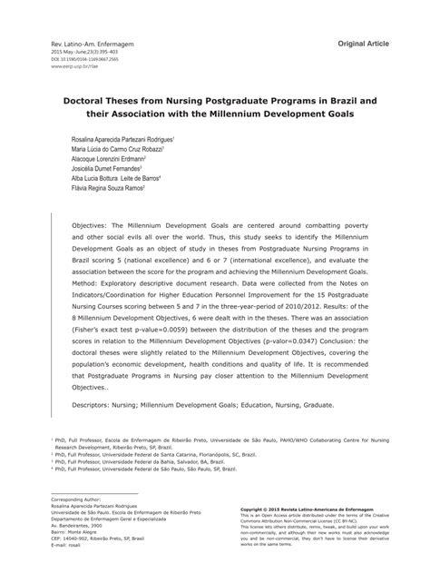 Pdf Doctoral Theses From Nursing Postgraduate Programs In Brazil And