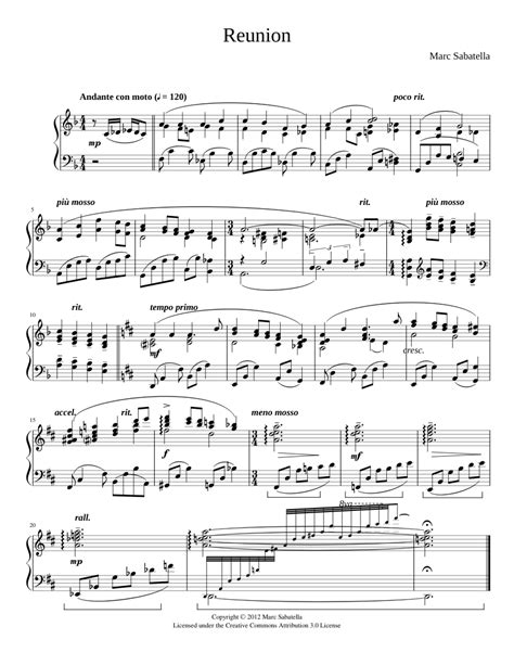 Reunion Example Sheet Music For Piano Solo