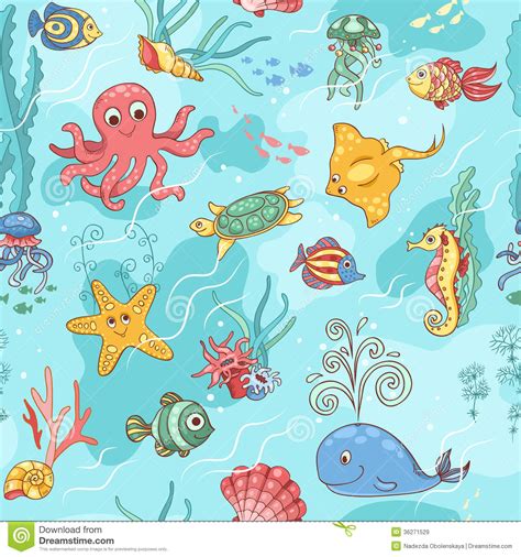 Sea Life Pattern Blue Stock Vector Illustration Of Life