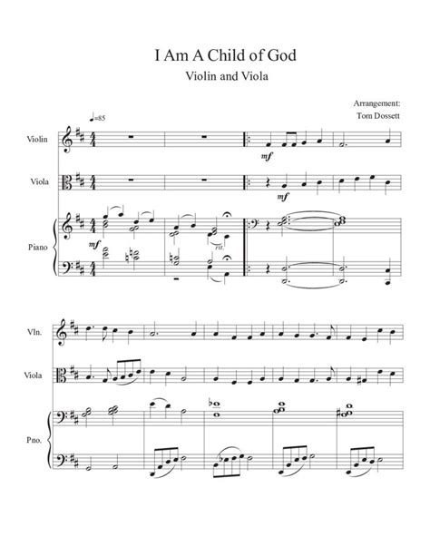 I Am A Child Of God By Tom Dossett Viola Violin Sheet Music