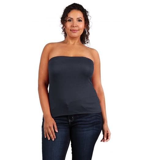 Womens Plus Size Solid Ribbed Strapless Tube Top Wt Navy