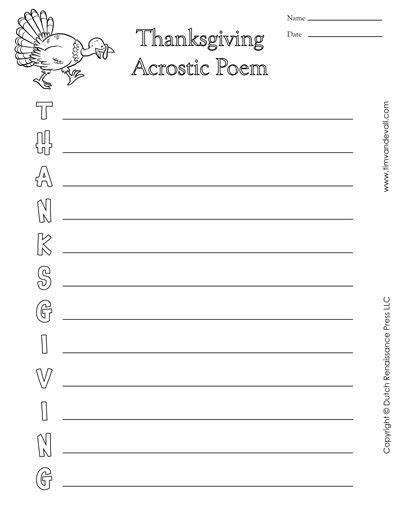 Thanksgiving Acrostic Poem Template Free Printable Papercraft Templates