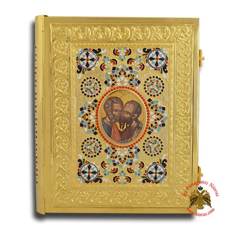 Holy Apostle Book Cover Sculptured With Enamel Figures Gold Plated With