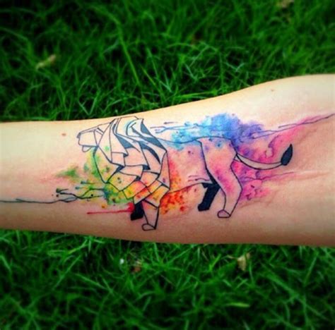Watercolor Tattoo Rainbow Watercolor Geometric Abstract Lion Tattoo