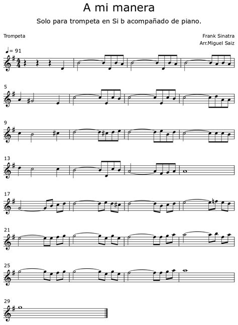 A Mi Manera Sheet Music For Trumpet