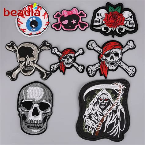 New Arrival Multi Size Of Punk Skull Patches Iron On Embroidered Sequin