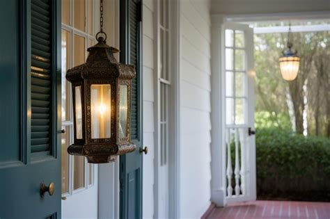 Premium Photo A Lantern Hanging By The Entrance Door Focus On The