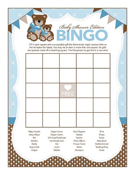 Instant Download Teddy Bear Baby Shower Games Bingo Cards Printable