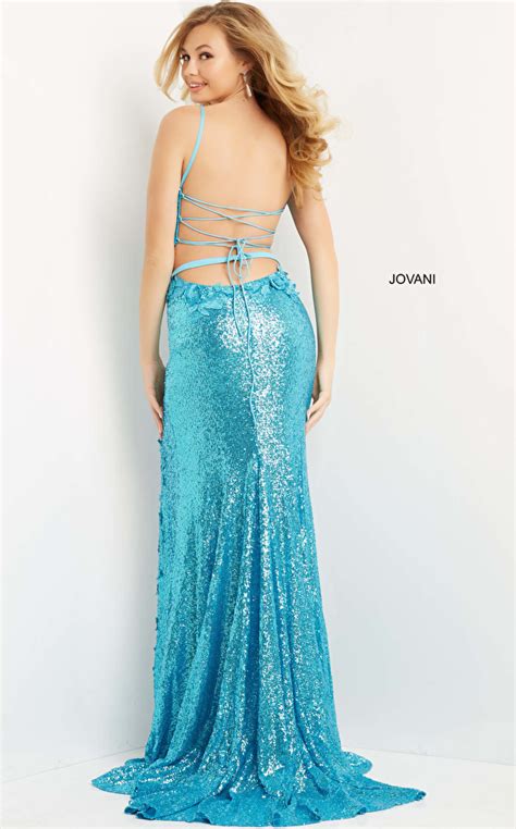 Jovani Turquoise Long Two Piece Sequin Prom Dress