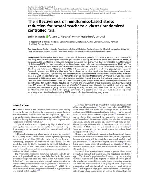 pdf the effectiveness of mindfulness based stress reduction for school teachers a cluster