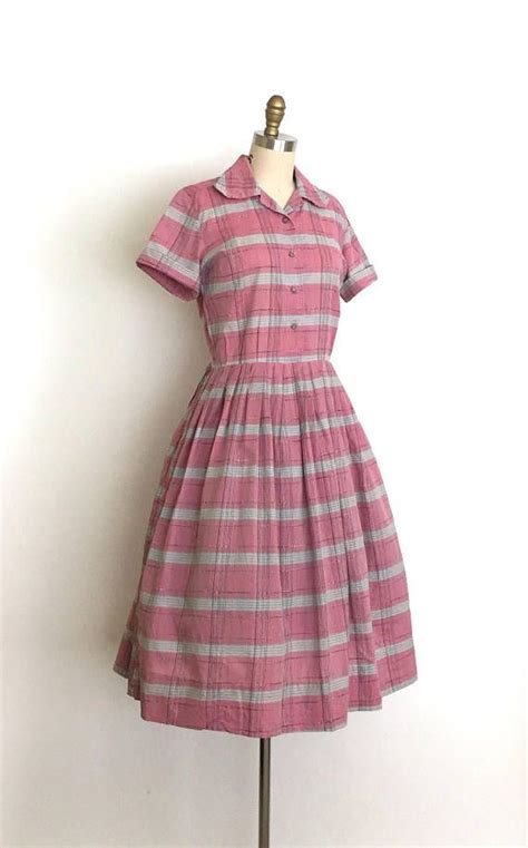 Vintage 1950s Dress 50s Plaid Shirt Dress Vintage 1950s Dresses