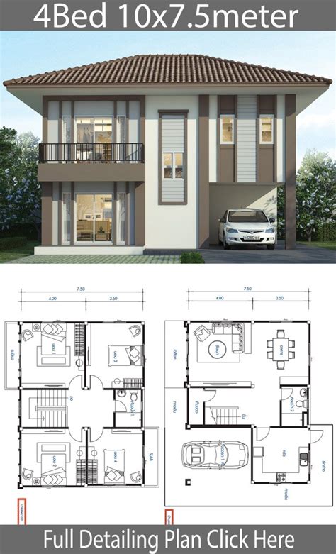 House Design Plan 10x75m With 4 Bedrooms En 2020 Planos De Casas