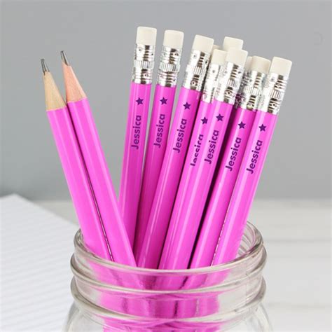 Personalised Star Motif Pink Pencils Uk