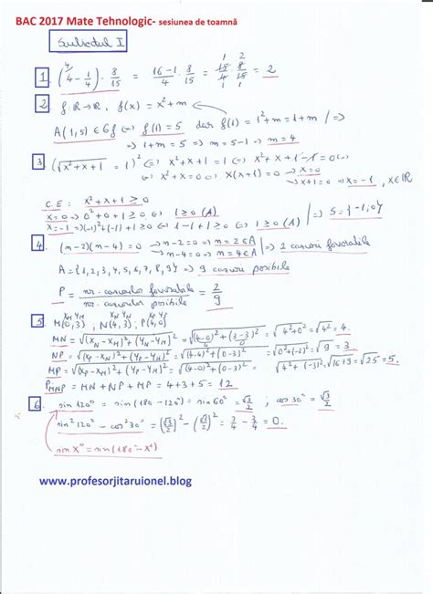 Subiecte, modele si bareme din 2009 pana in 2021, inclusiv. Subiecte rezolvate detaliat BAC 2017 Matematica M1, M2, M3 ...