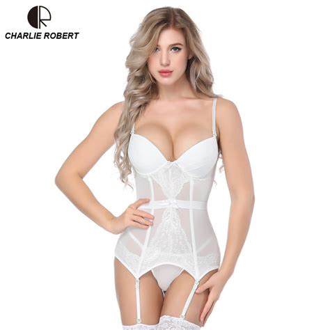 white lace bustier women overbust push up corset sexy femme lace up lingerie see through corsets