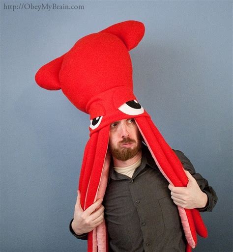 Giant Squid Fleece Hat Red Etsy Fleece Hat Fleece Hats