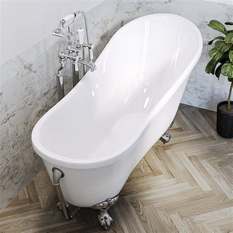 Freestanding Single Ended Roll Top Slipper Bath With Chrome Feet 1625 X