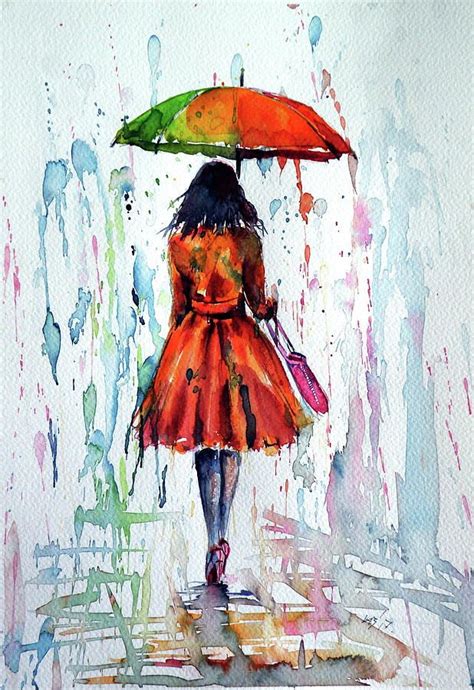 Colorful Rain Painting By Kovacs Anna Brigitta Umbrella Art Colorful