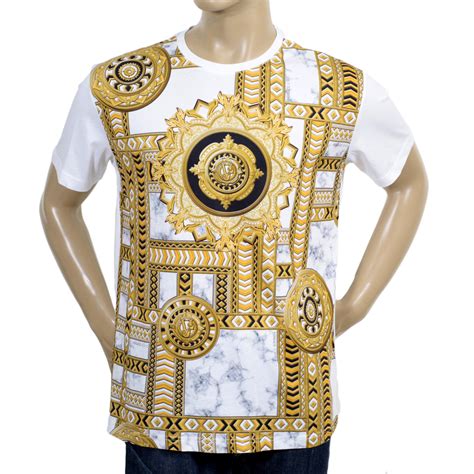 Gold And Black Printed Slim Fit T Shirt From Versace