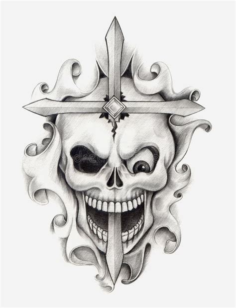 Skull Cross Art Tattoo Stock Illustration Illustration Of Fantasy